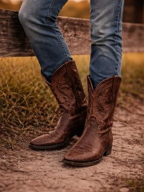 Original Price $500 Men's Brown Embroidered Leather Western Boots